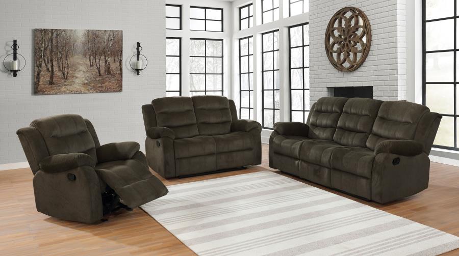 (image for) Rodman Upholstered Padded Arm Reclining Sofa Olive Brown