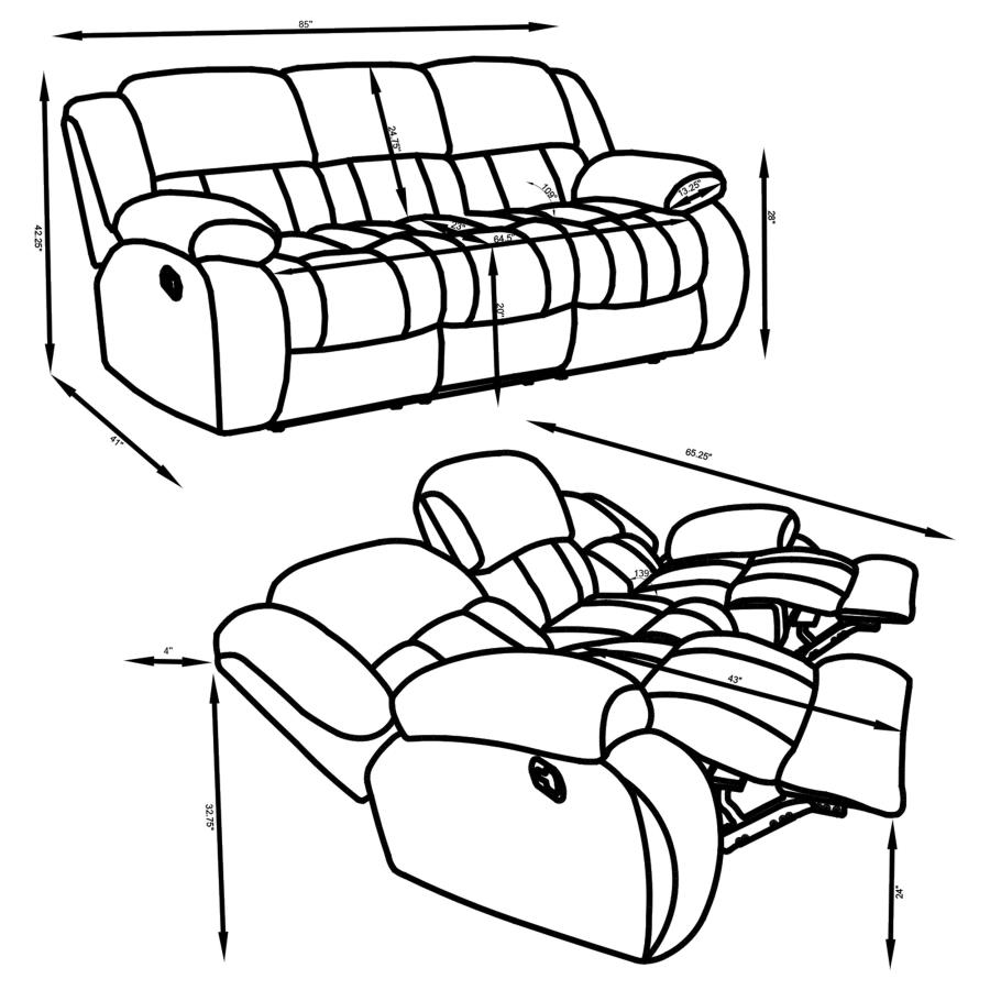 (image for) Weissman 3-piece Upholstered Reclining Sofa Set Grey