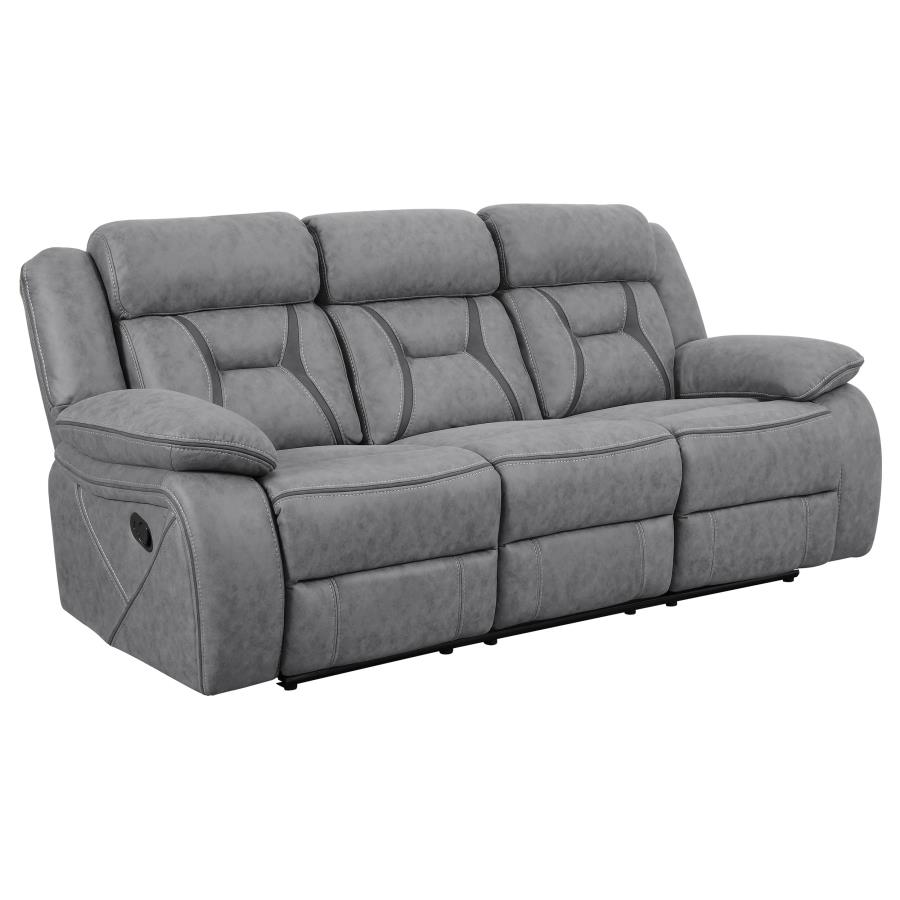 (image for) Higgins Upholstered Motion Reclining Sofa Grey - Click Image to Close