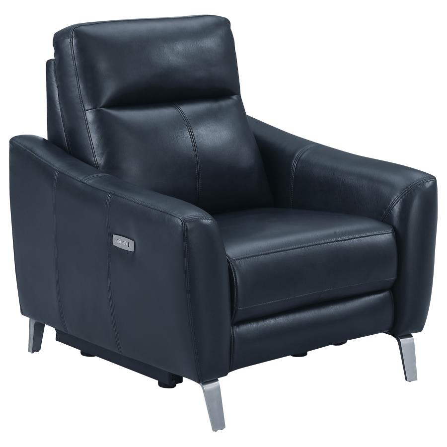 (image for) Derek Upholstered Power Recliner Blue