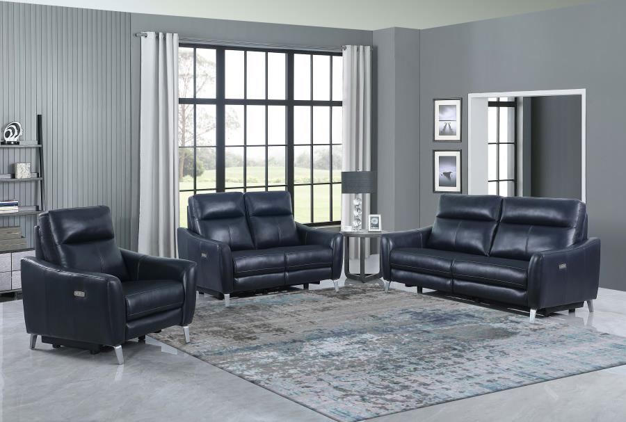 (image for) Derek Upholstered Power Recliner Blue