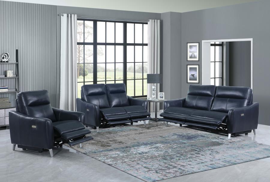 (image for) Derek Upholstered Power Recliner Blue