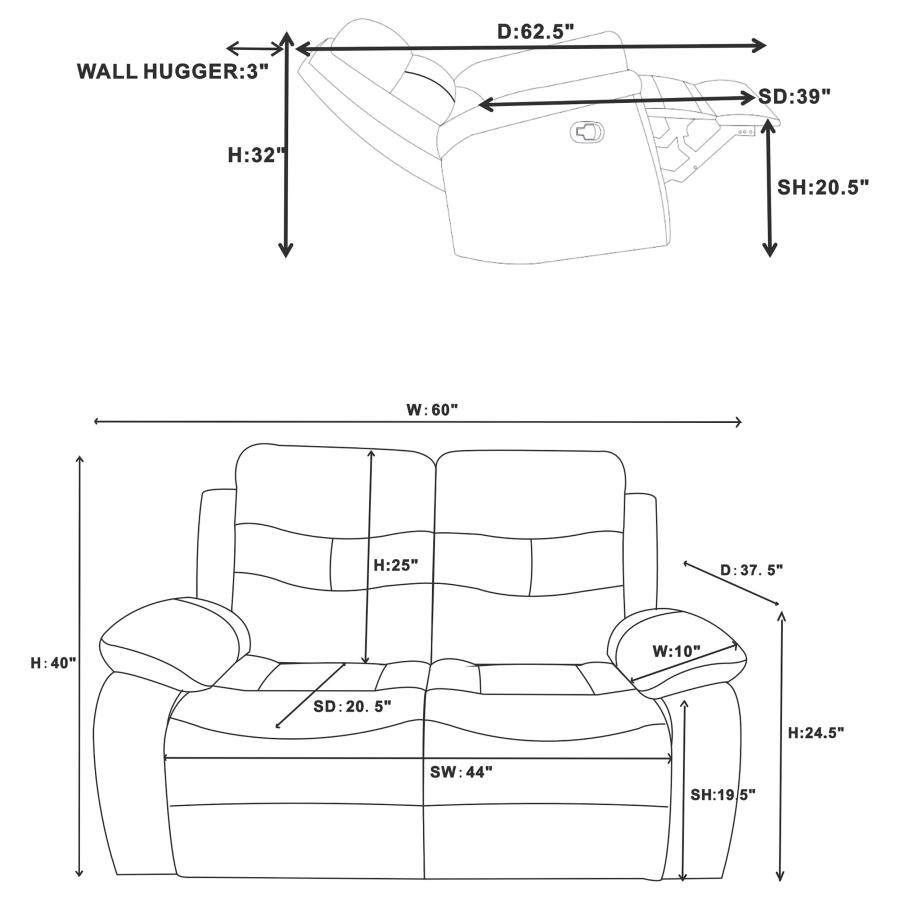 (image for) Nova 2-piece Upholstered Padded Arm Sofa Set Dark Grey