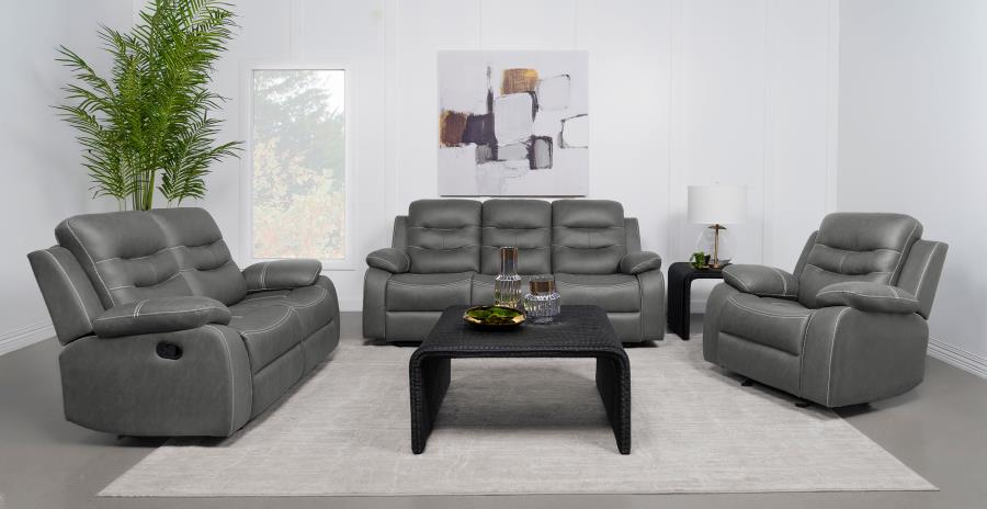 (image for) Nova 3-piece Upholstered Padded Arm Sofa Set Dark Grey