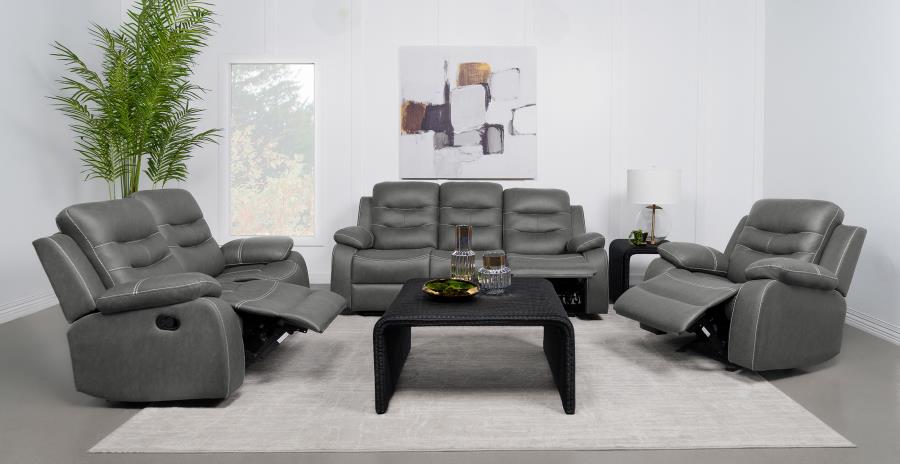 (image for) Nova 3-piece Upholstered Padded Arm Sofa Set Dark Grey