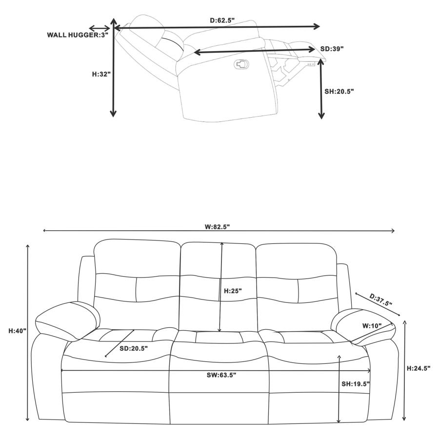 (image for) Nova 3-piece Upholstered Padded Arm Sofa Set Dark Grey