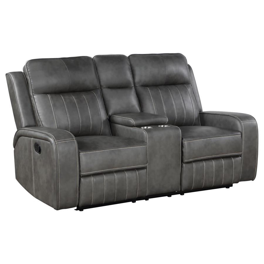 (image for) Raelynn Upholstered Track Arm Motion Loveseat Grey - Click Image to Close