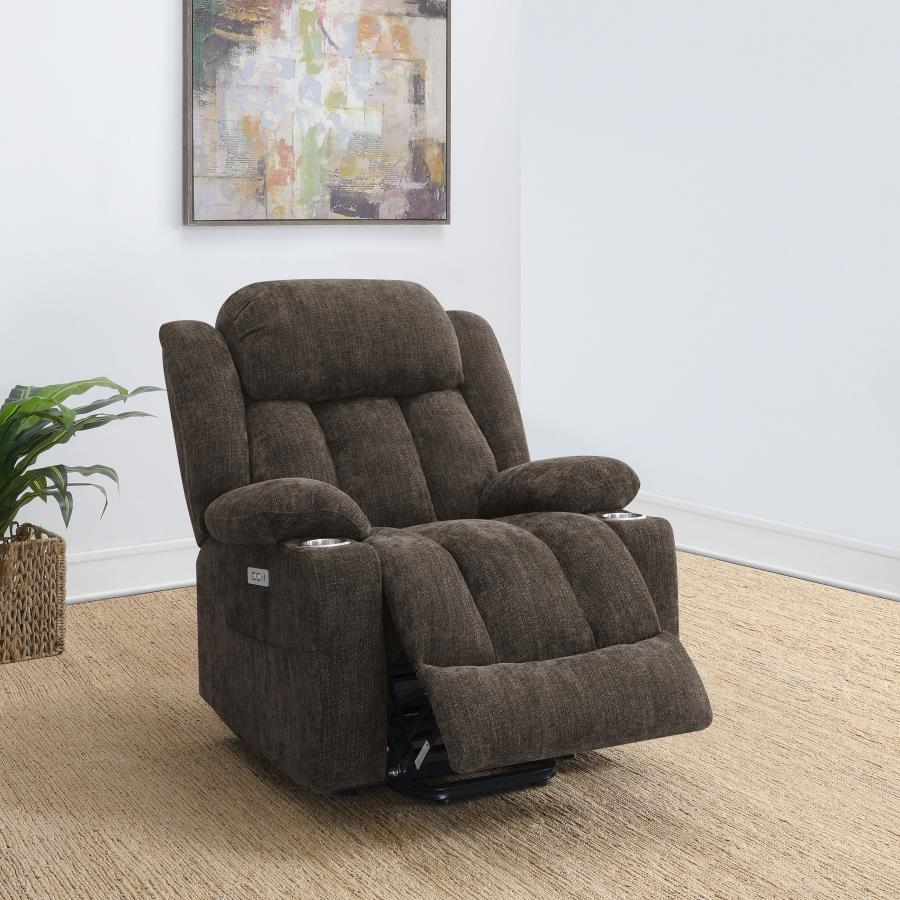 (image for) Houston Upholstered Power Lift Recliner Chair Dark Brown