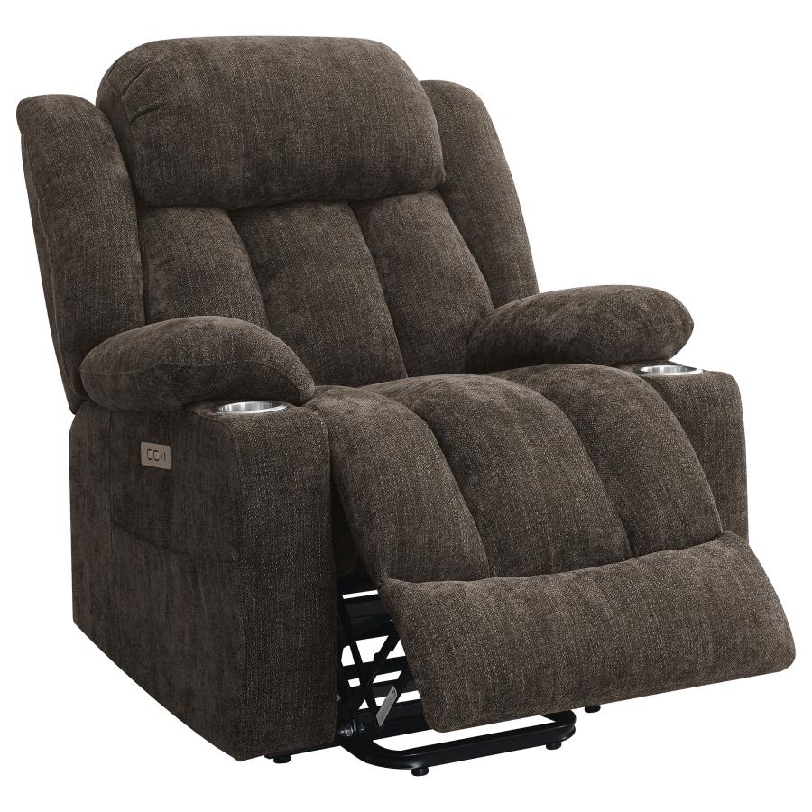 (image for) Houston Upholstered Power Lift Recliner Chair Dark Brown