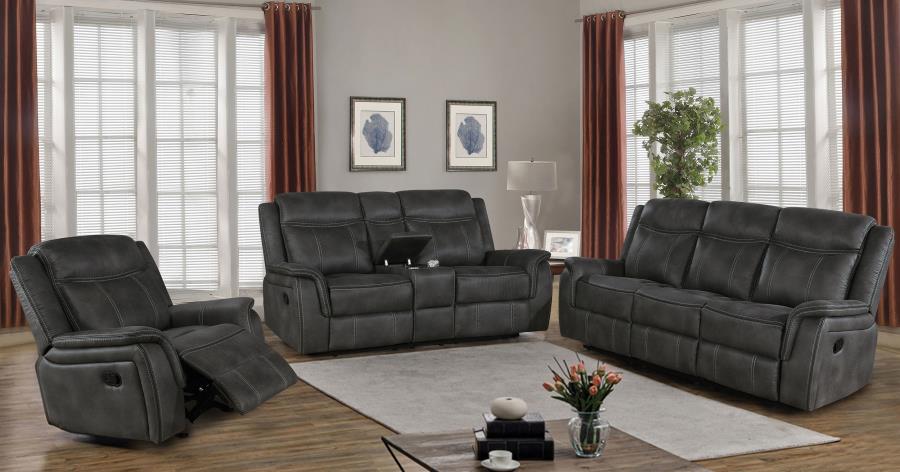 (image for) Lawrence 3-piece Upholstered Reclining Sofa Set Charcoal