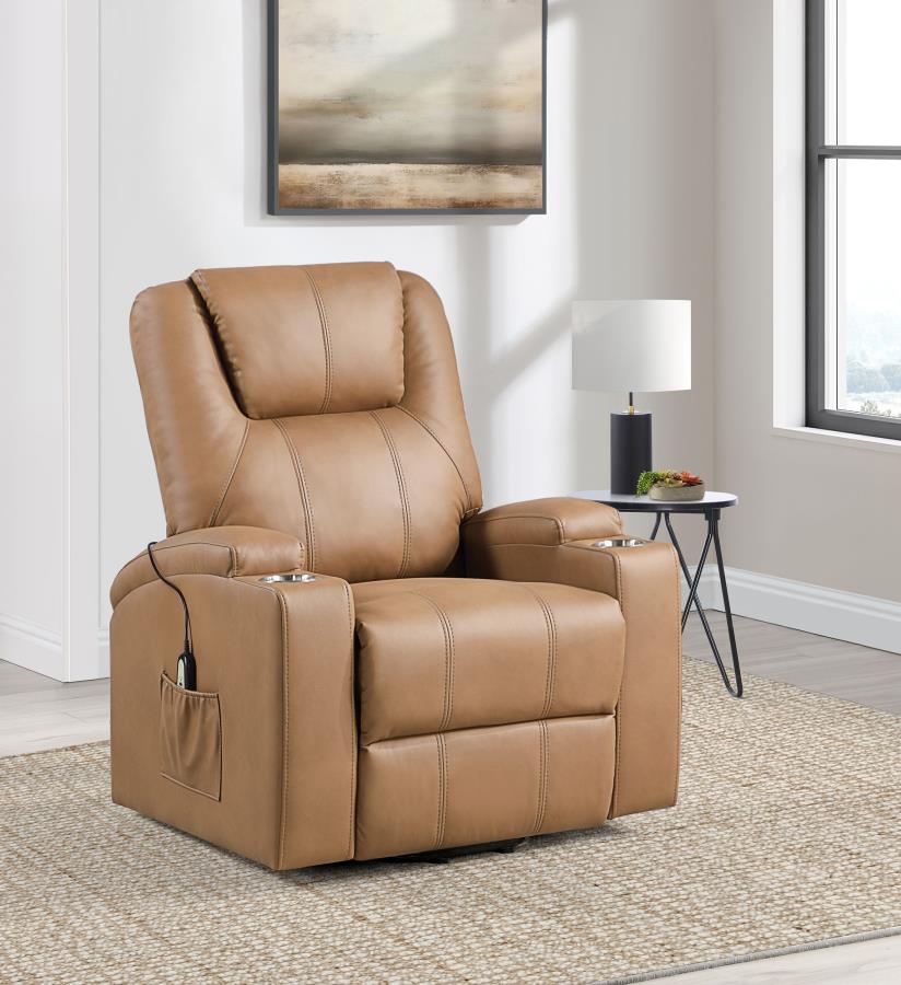 (image for) Armstrong Upholstered Power Lift Massage Recliner Camel