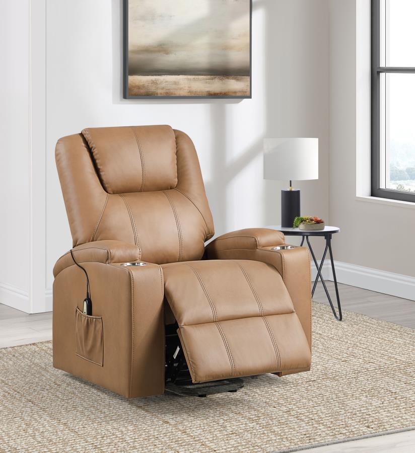 (image for) Armstrong Upholstered Power Lift Massage Recliner Camel