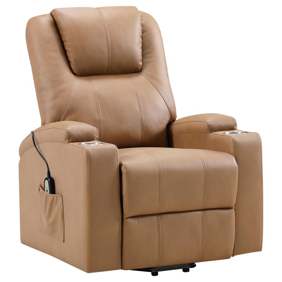 (image for) Armstrong Upholstered Power Lift Massage Recliner Camel