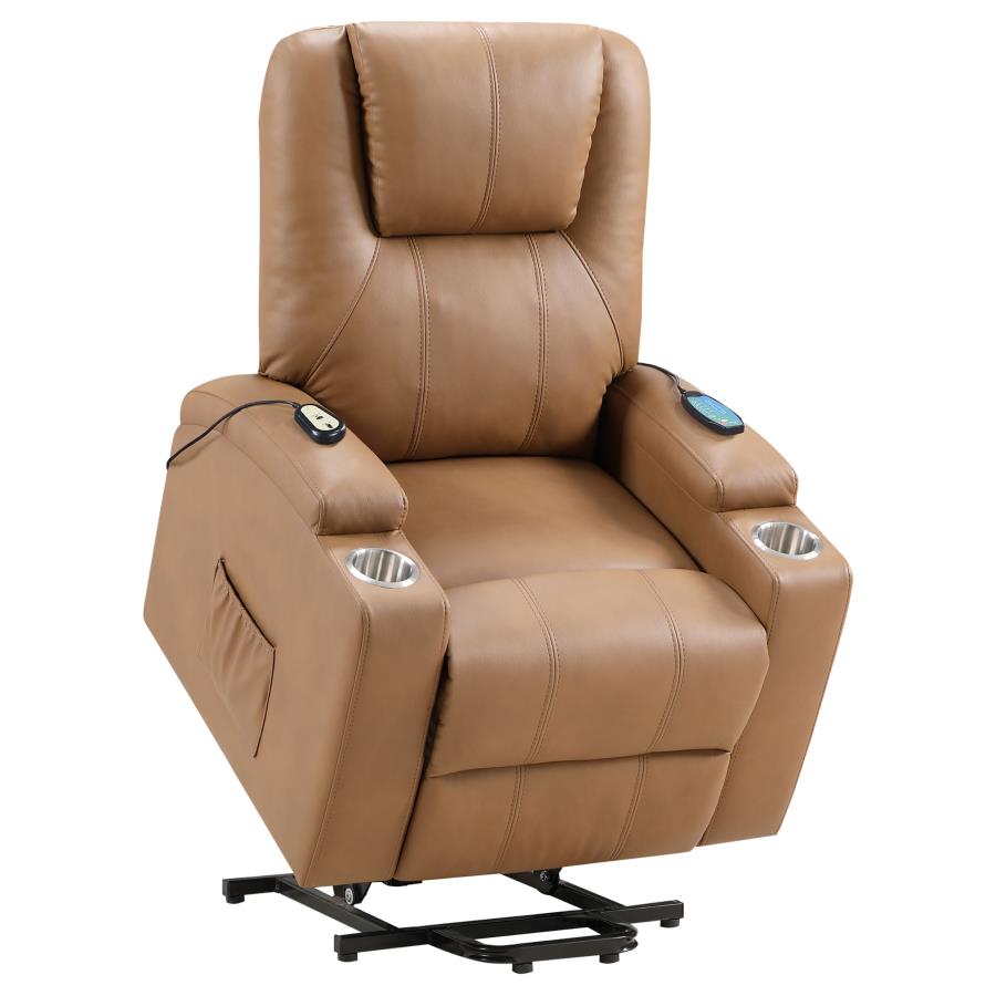 (image for) Armstrong Upholstered Power Lift Massage Recliner Camel