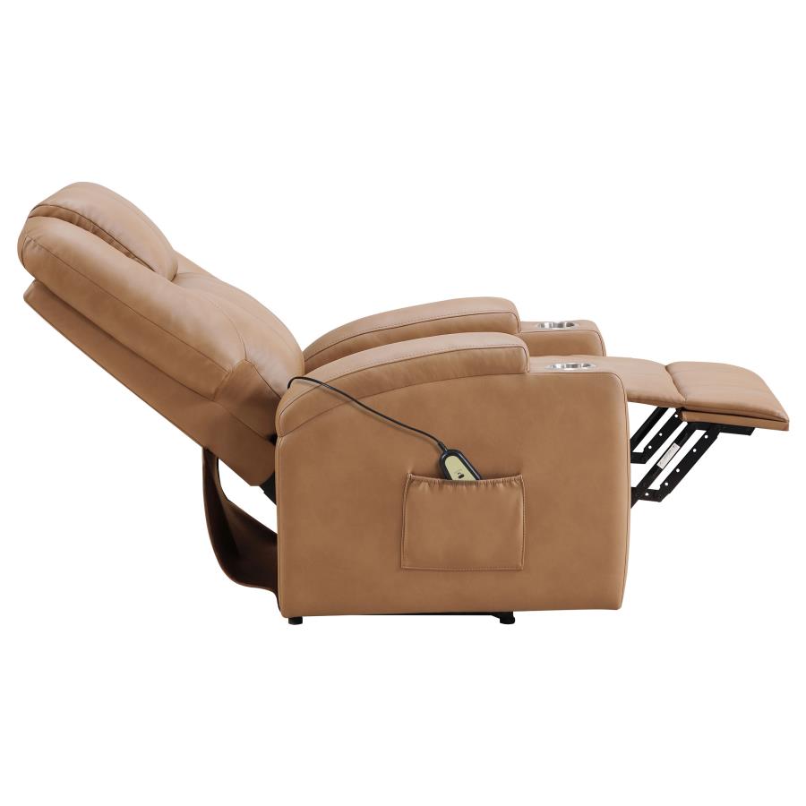 (image for) Armstrong Upholstered Power Lift Massage Recliner Camel