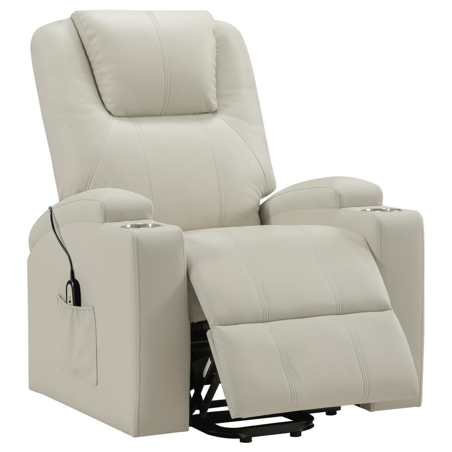 (image for) Armstrong Upholstered Power Lift Massage Recliner Ivory