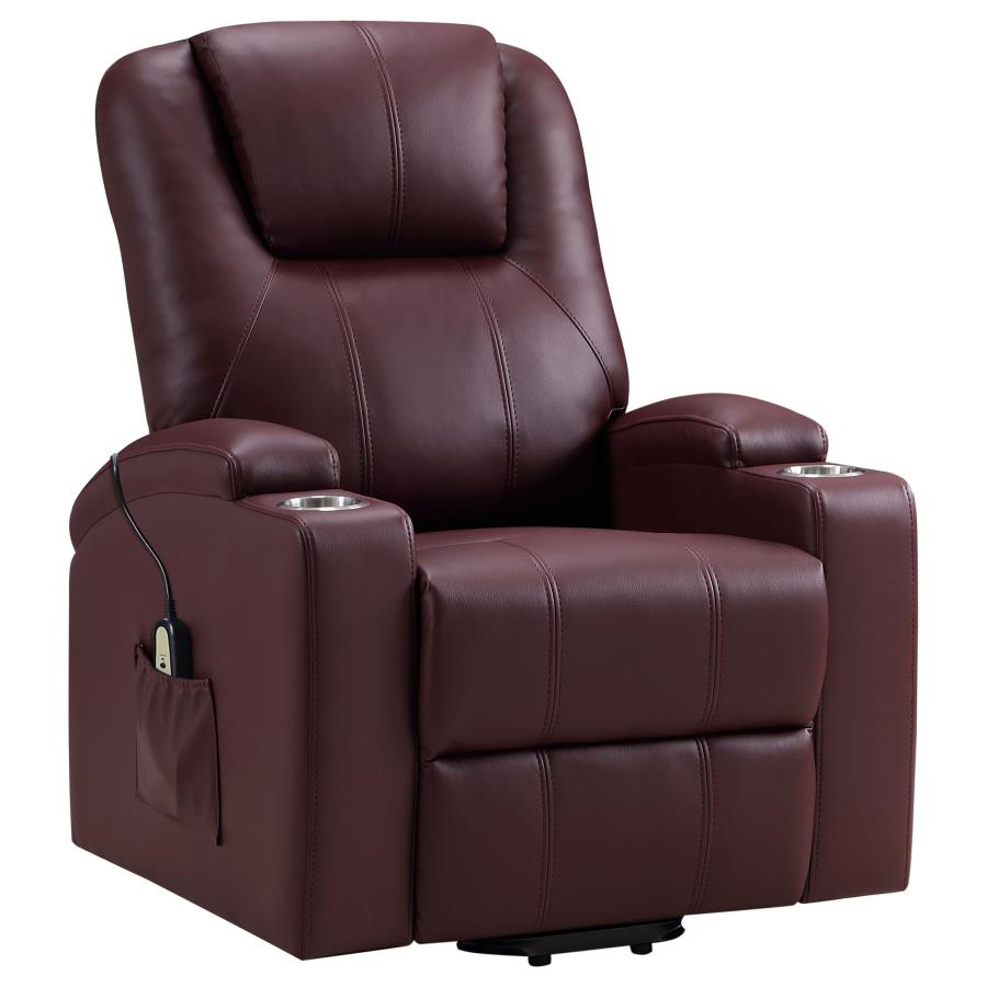 (image for) Armstrong Upholstered Power Lift Massage Recliner Wine Red