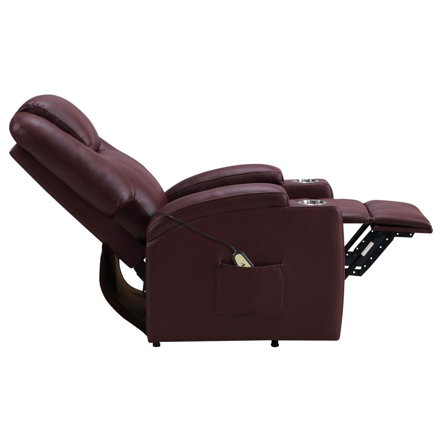 (image for) Armstrong Upholstered Power Lift Massage Recliner Wine Red