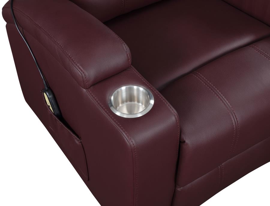 (image for) Armstrong Upholstered Power Lift Massage Recliner Wine Red