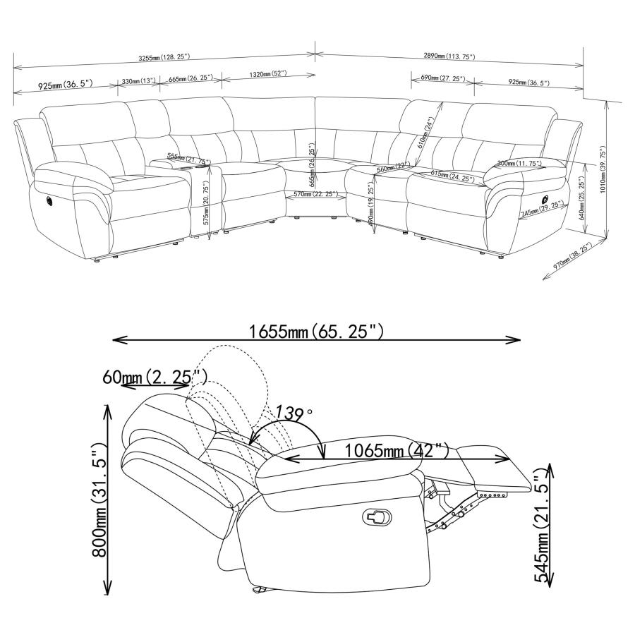 (image for) Bahrain 6-piece Modular Reclining Sectional Sofa Charcoal