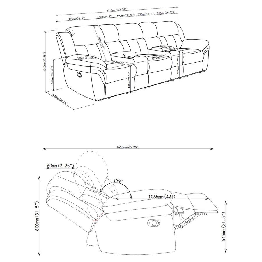 (image for) Bahrain 5-piece Upholstered Home Theater Seating Charcoal