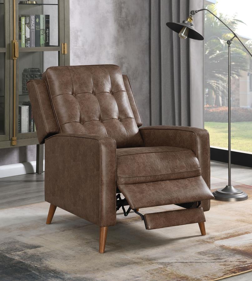 (image for) Davidson Upholstered Tufted Push Back Recliner Brown