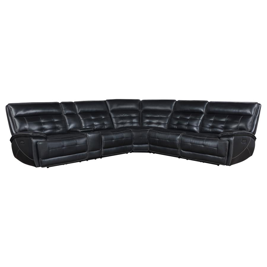 (image for) Hewitt Leather Upholstered Power Reclining Sectional Black - Click Image to Close