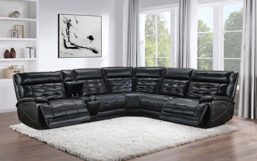 (image for) Hewitt Leather Upholstered Power Reclining Sectional Black