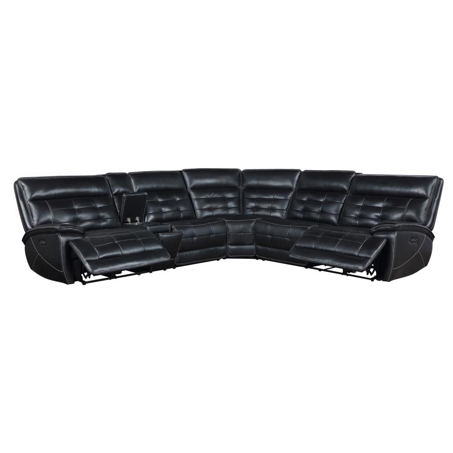 (image for) Hewitt Leather Upholstered Power Reclining Sectional Black