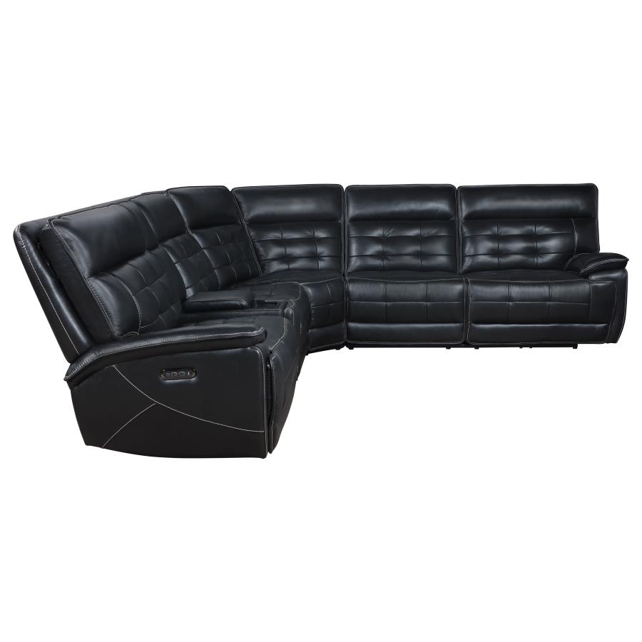 (image for) Hewitt Leather Upholstered Power Reclining Sectional Black