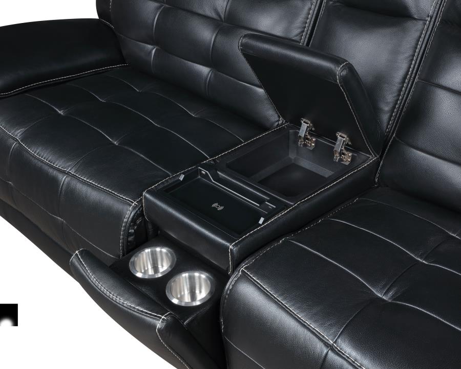 (image for) Hewitt Leather Upholstered Power Reclining Sectional Black