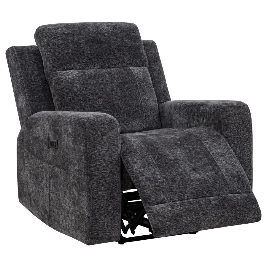(image for) Kennett Chenille Upholstered Power Recliner Chair Dark Grey