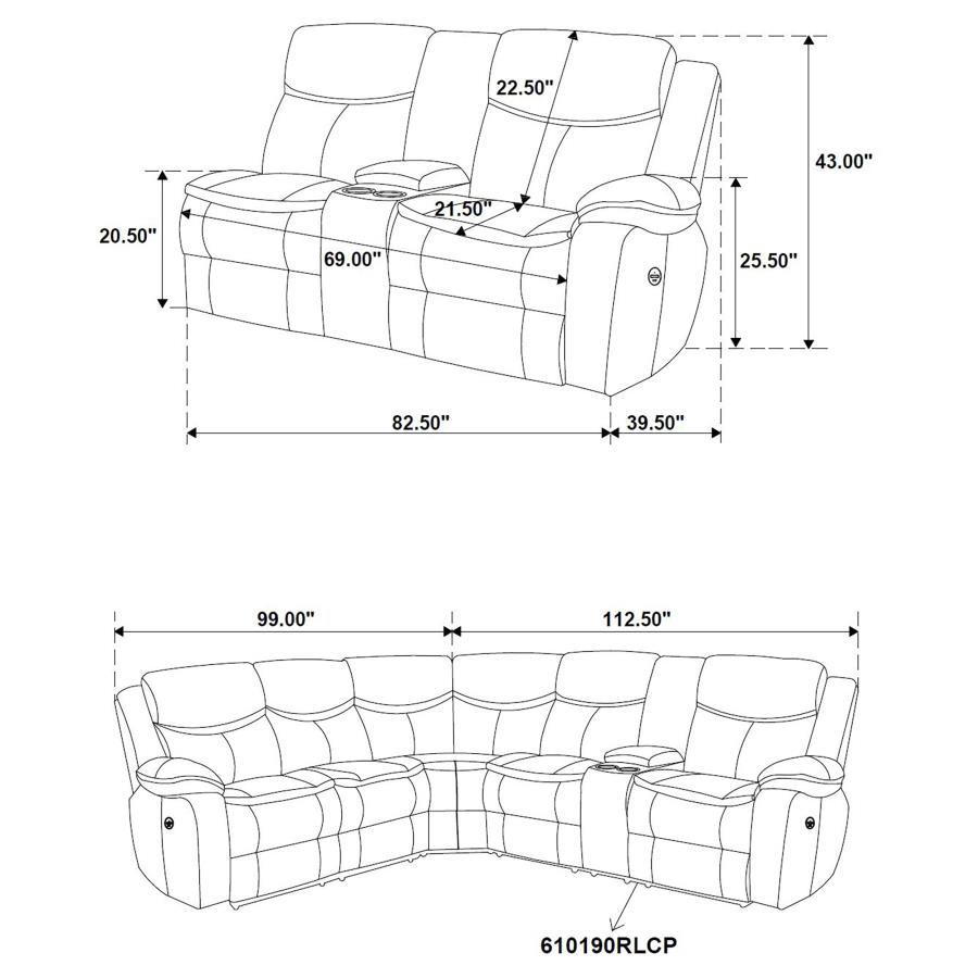 (image for) Sycamore Upholstered Power Reclining Sectional Sofa Brown