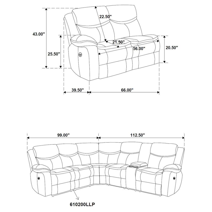 (image for) Sycamore Upholstered Power Reclining Sectional Sofa Grey