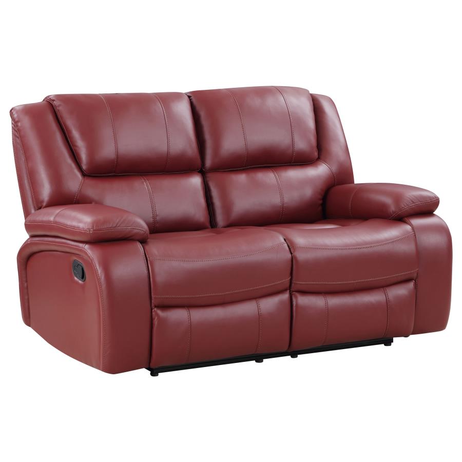 (image for) Camila Upholstered Motion Reclining Loveseat Red - Click Image to Close