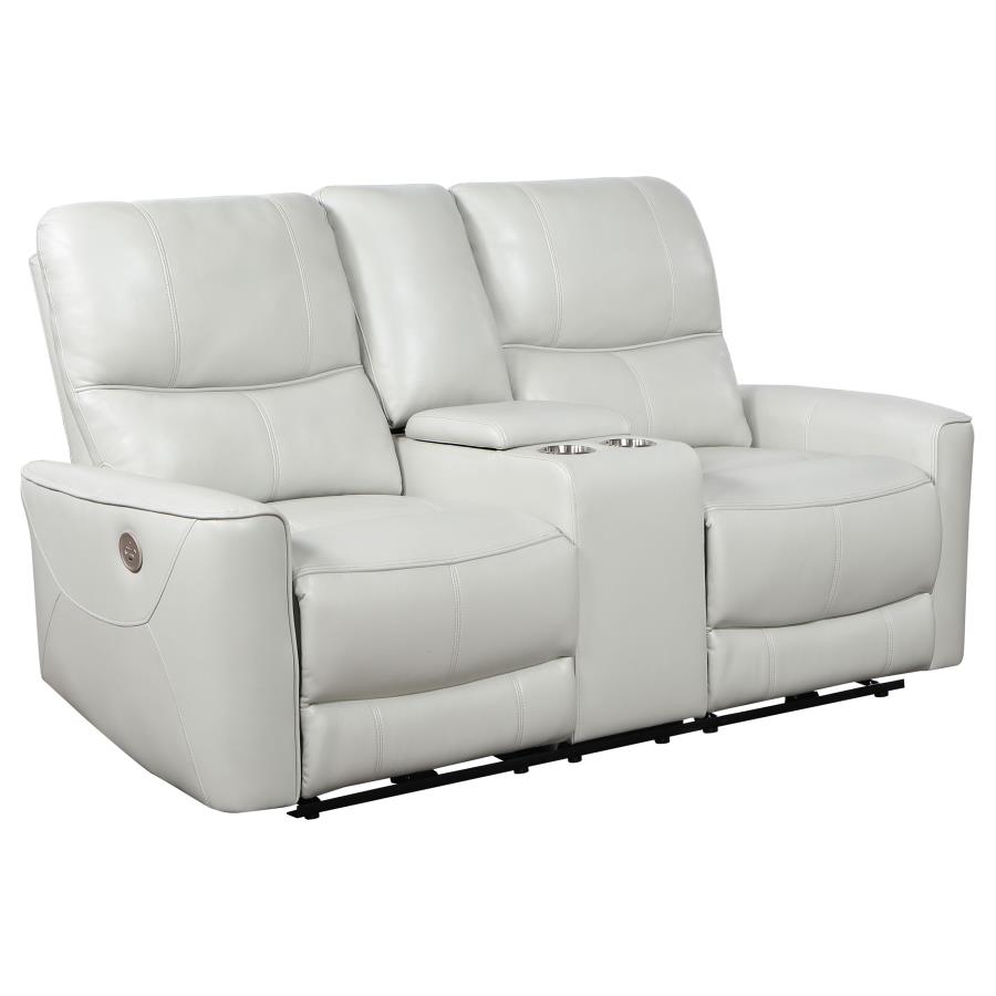 (image for) Greenfield Upholstered Power Reclining Loveseat Ivory - Click Image to Close