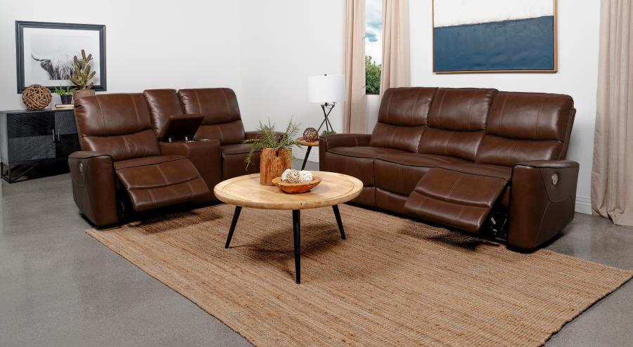 (image for) Greenfield 2-piece Power Reclining Sofa Set Saddle Brown - Click Image to Close