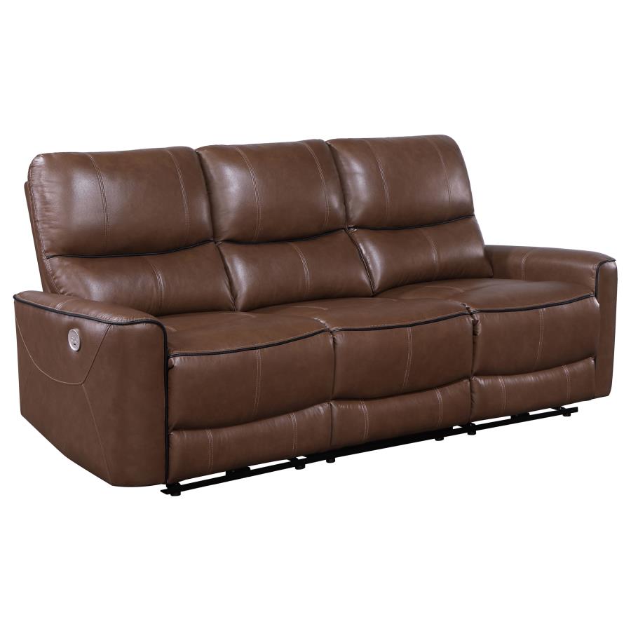 (image for) Greenfield Upholstered Power Reclining Sofa Saddle Brown