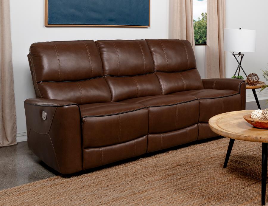 (image for) Greenfield Upholstered Power Reclining Sofa Saddle Brown