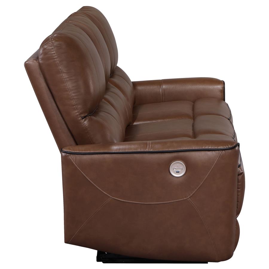 (image for) Greenfield Upholstered Power Reclining Sofa Saddle Brown