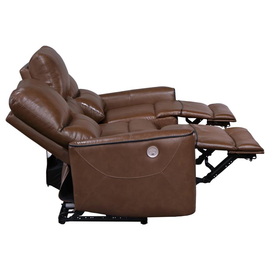 (image for) Greenfield Upholstered Power Reclining Sofa Saddle Brown