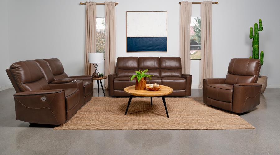 (image for) Greenfield Upholstered Power Reclining Sofa Saddle Brown