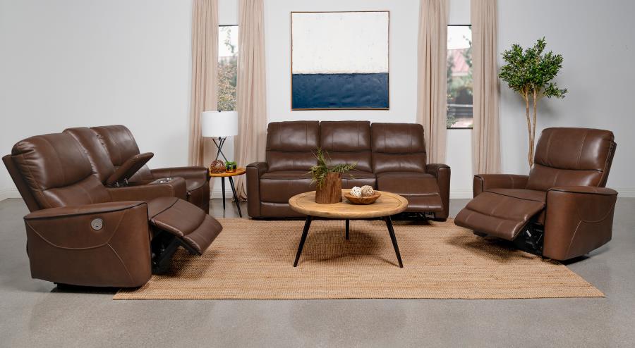 (image for) Greenfield Upholstered Power Reclining Sofa Saddle Brown