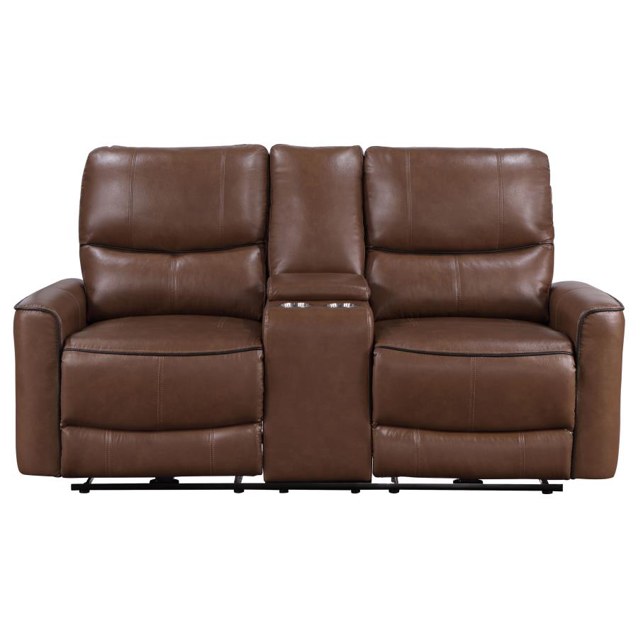 (image for) Greenfield Upholstered Power Reclining Loveseat Saddle Brown