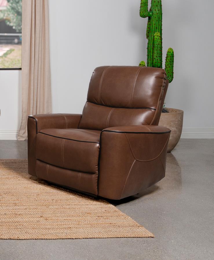 (image for) Greenfield Upholstered Power Recliner Chair Saddle Brown