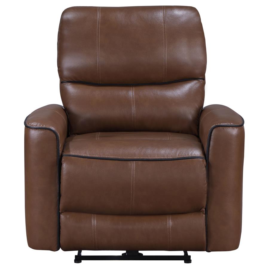 (image for) Greenfield Upholstered Power Recliner Chair Saddle Brown