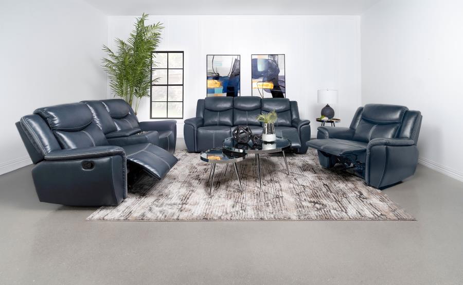 (image for) Sloane 3-piece Upholstered Reclining Sofa Set Blue