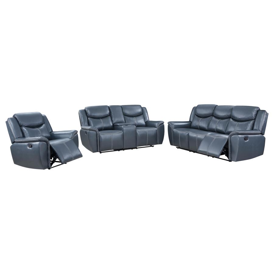 (image for) Sloane 3-piece Upholstered Reclining Sofa Set Blue