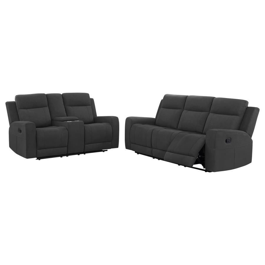 (image for) Brentwood 2-piece Upholstered Reclining Sofa Set Charcoal