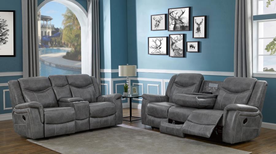 (image for) Conrad 2-piece Upholstered Padded Arm Motion Sofa Set Grey